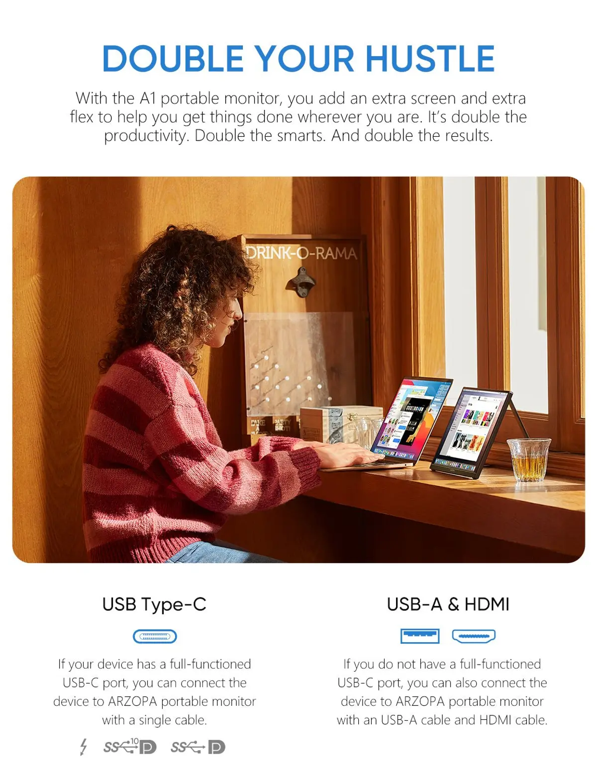 Arzopa A1 15.6-inch portable travel monitor propped on its kickstand