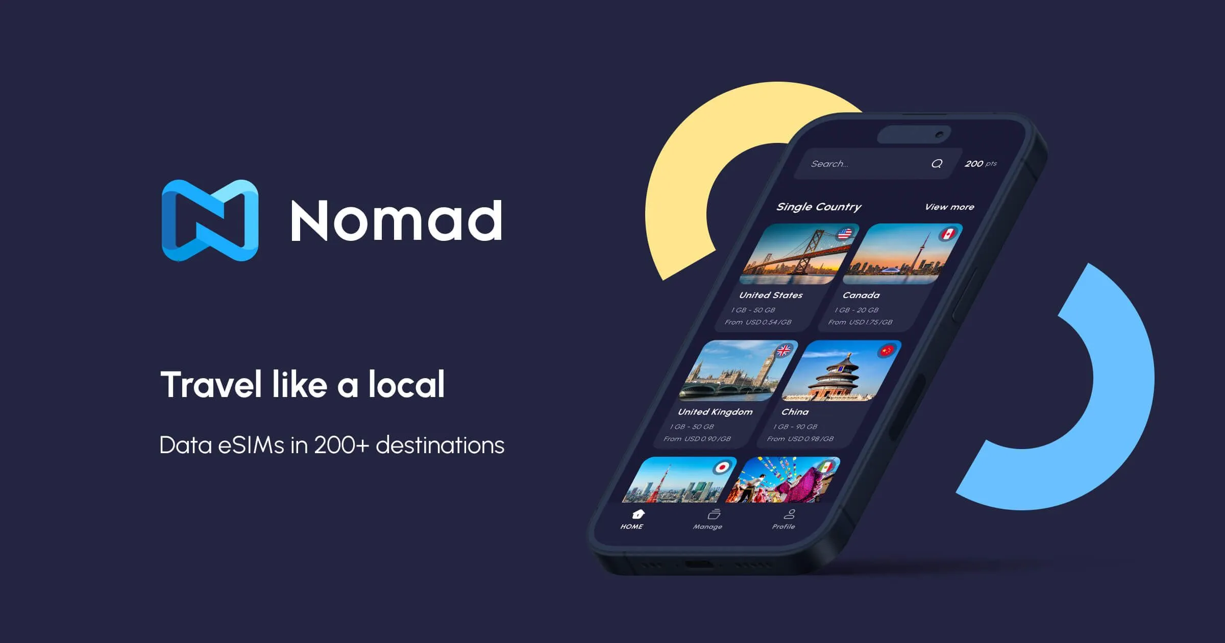 Nomad USA eSIM app shown on a smartphone