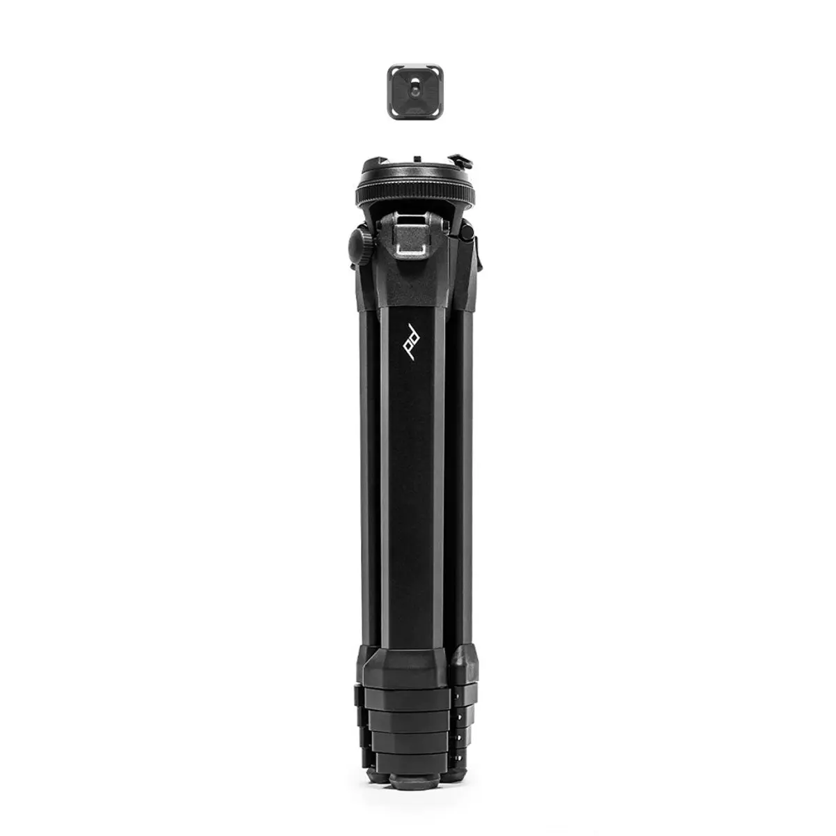 Peak Design Travel Tripod collapsed to 15.4 inches on white background
